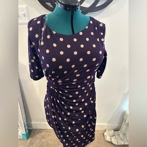 Dress Barn Signature purple and gold polka dot work dress